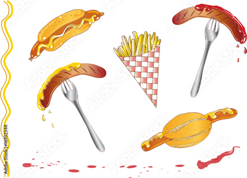 Pommes, Fritten, Bratwürstchen, Hot dog, Fast food Set