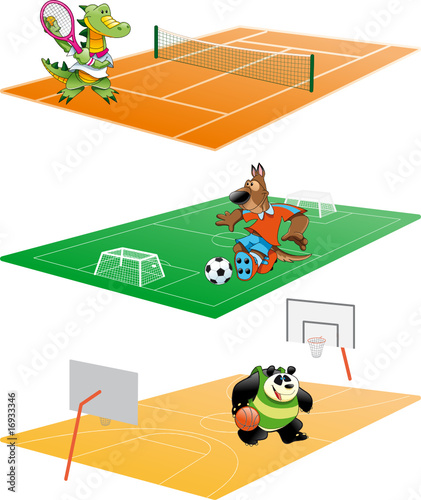 Sport and Animal, cartoon and vector illustration