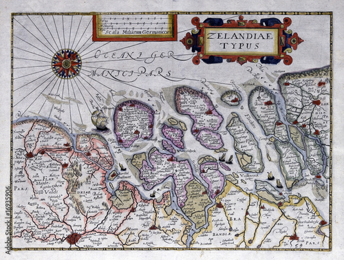 Old map of Zeeland  The Netherlands. 17th century