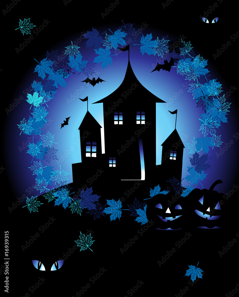 Halloween night holiday, house on hill