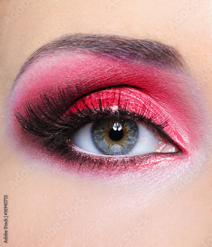 Make-up of woman eye with red  eyeshadow