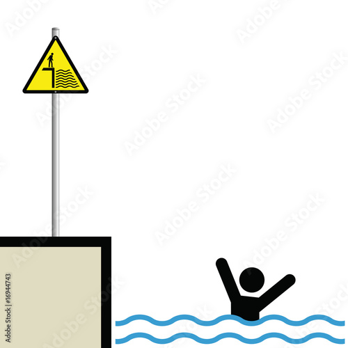 Warning hazard sign and signage man drowning