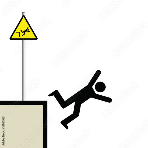 Warning hazard sign and signage man falling
