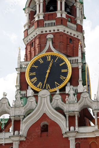 The Kremlin Spasskaya tower on Red Square in Moscow