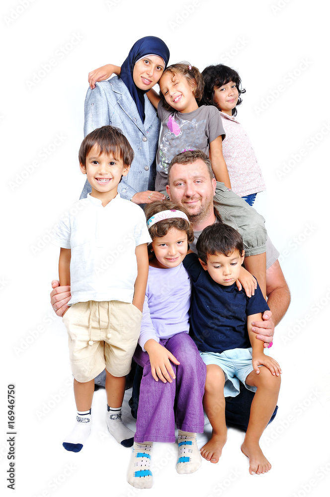 Young muslim family with many members isolated Young muslim family with many members isolated