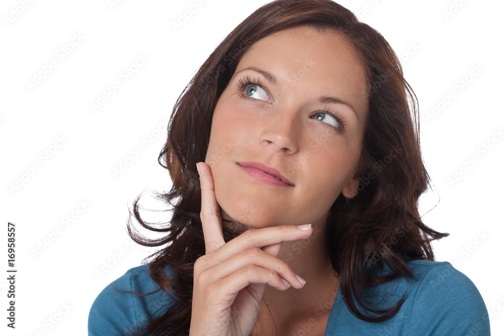 Beautiful woman watching up thinking