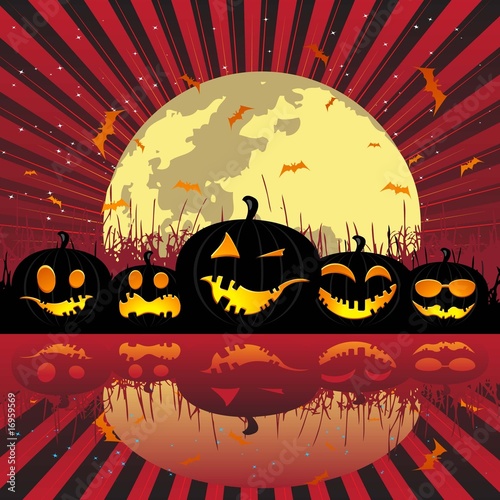Halloween pumpkins under the moon