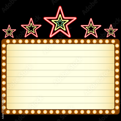 Blank movie, theater or casino marquee with neon stars