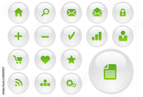 White and Green Glossy Vector Icon / Button Set for Web © Brian Shephard