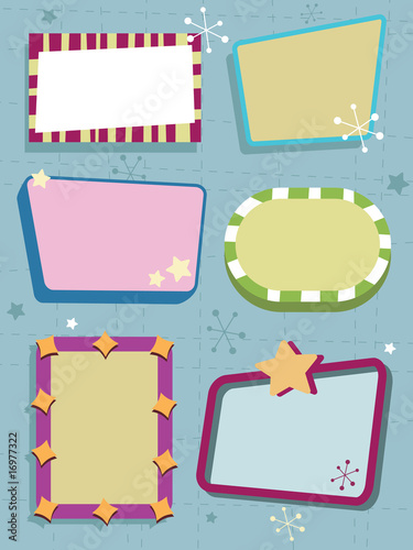 Retro frames vector clipart banners with copy space on blue background