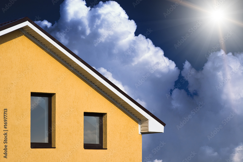 abstract beautiful house facade under blue sky