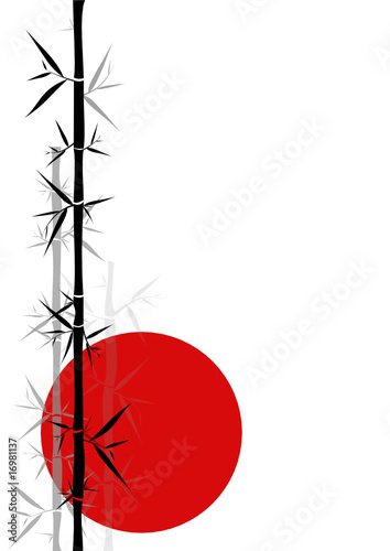 Japanese background with flag of Japan and bamboo