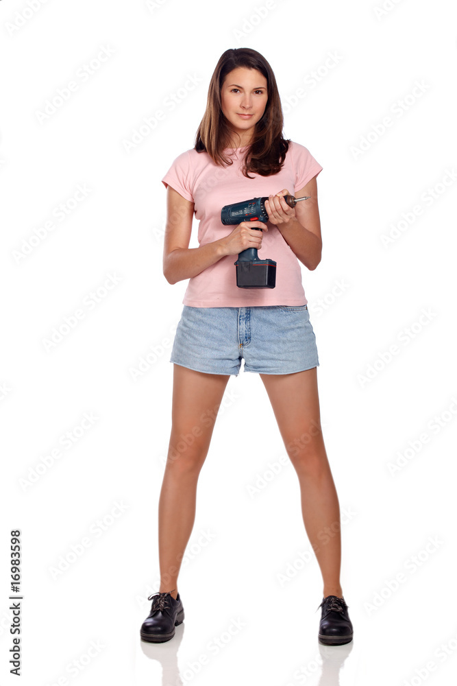 Girl with cordless screwdriver III Girl with cordless screwdriver III