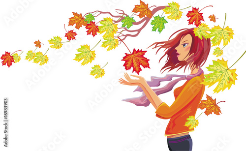 girl with autumn leaves