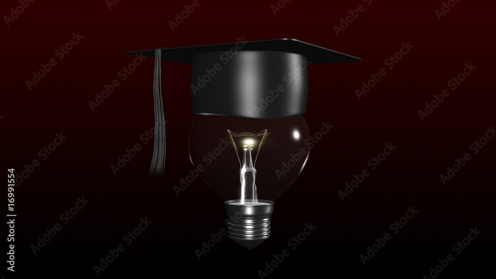 Light bulb with a graduated hat on. Concept of smart head Light bulb with a graduated hat on. Concept of smart head