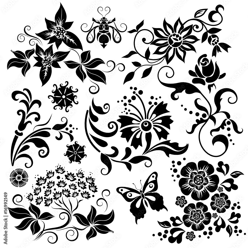 set of floral elements for design