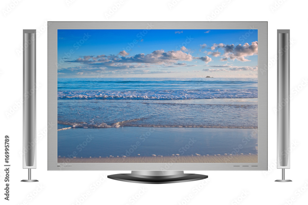 Fototapeta premium plasma lcd tv with beach nature scene