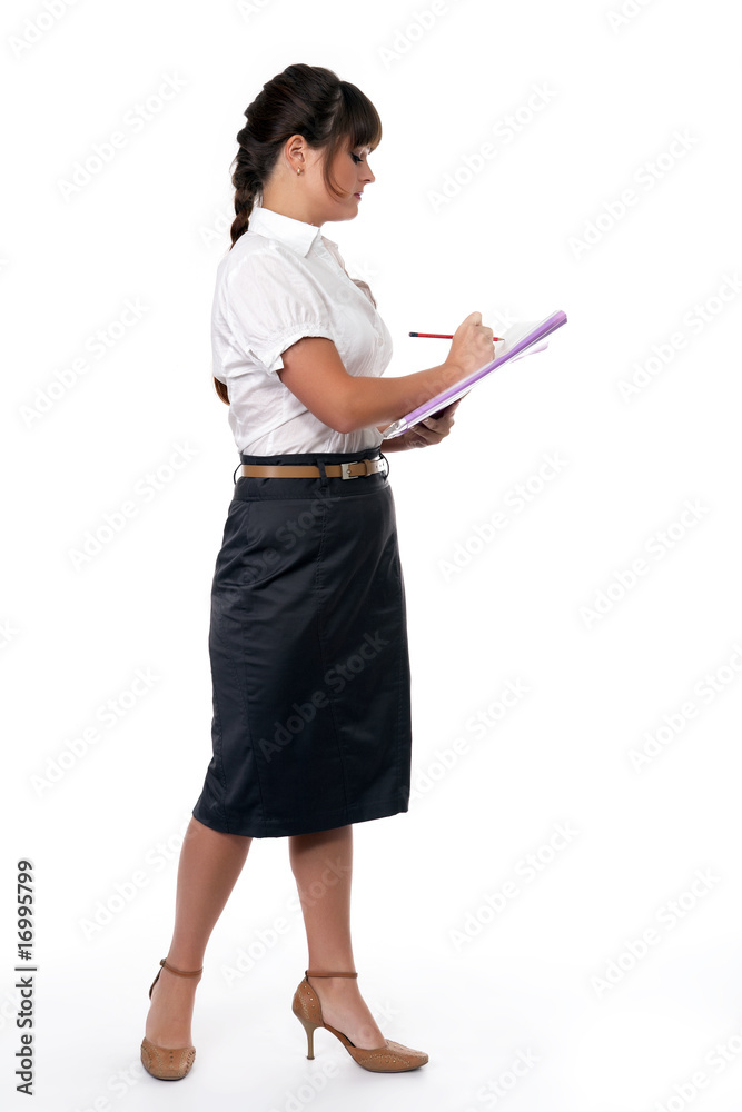 Young secretary Isolated over white background Young secretary Isolated over white background