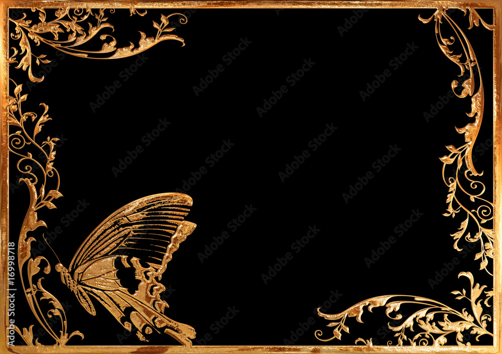ゴールドの蝶と蔦のフレーム Stock イラスト Adobe Stock