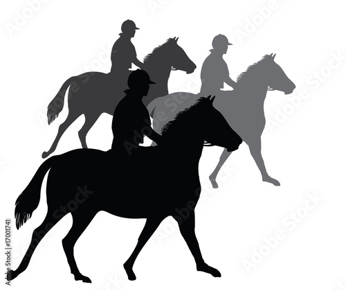 horse riders silhouettes on white photo