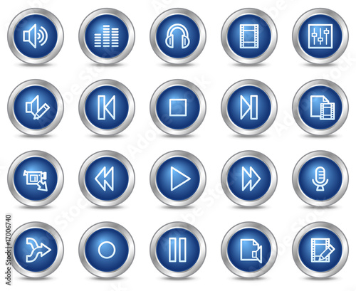 Audio video edit web icons, blue circle buttons series