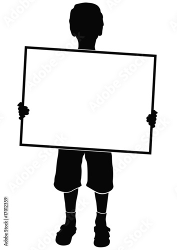 black silhouette of boy with blank card