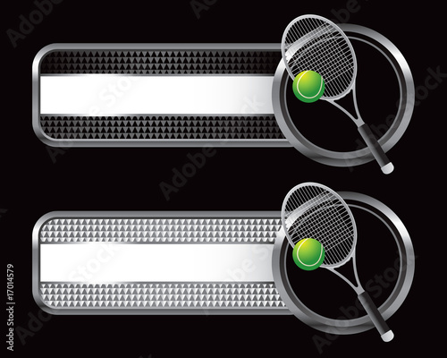 Tennis ball and racket on specialized banners