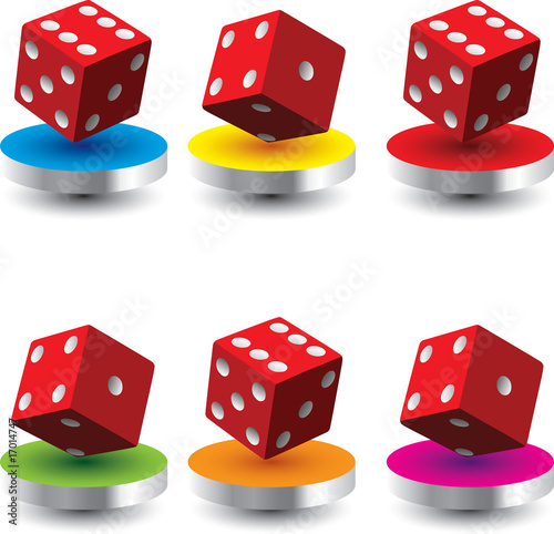 Red dice on colored discs