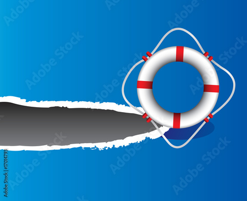 Life ring on blue ripped banner