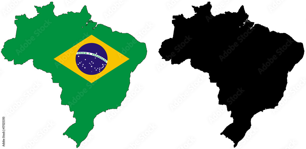 Obraz premium vector map and flag of Brazil