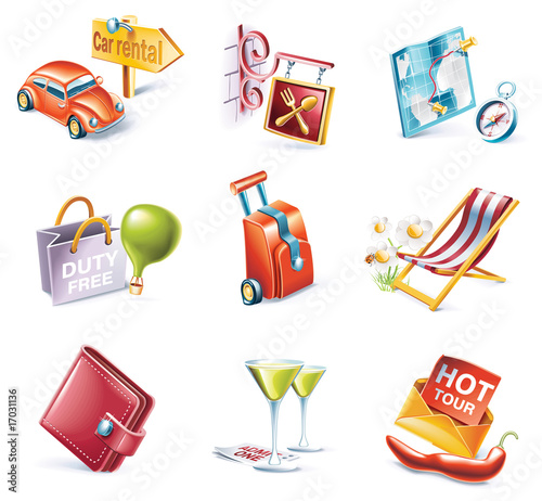 Vector cartoon style icon set. Part 13. Traveling