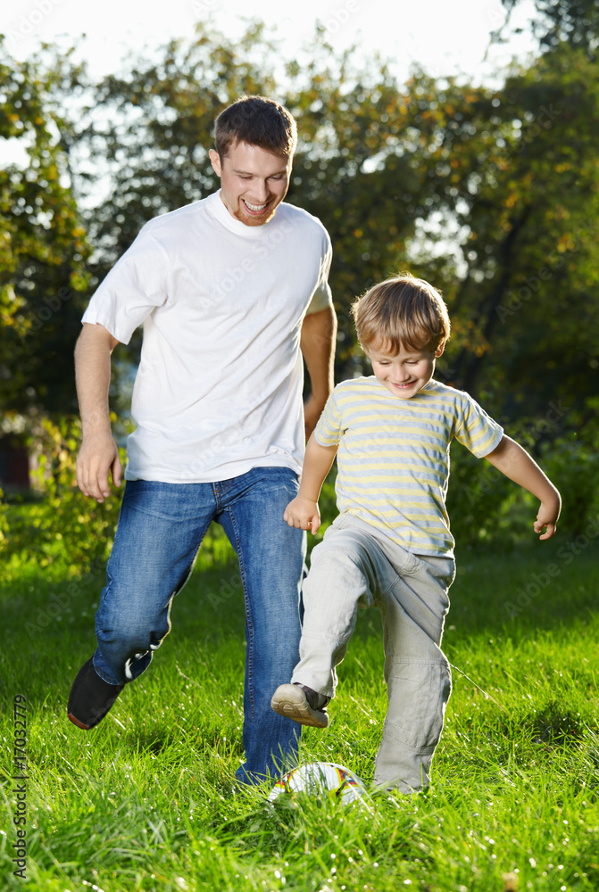 Playful football in park