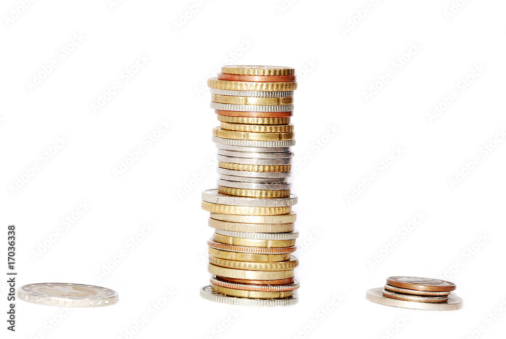 Coins details on the isolated white background Coins details on the isolated white background