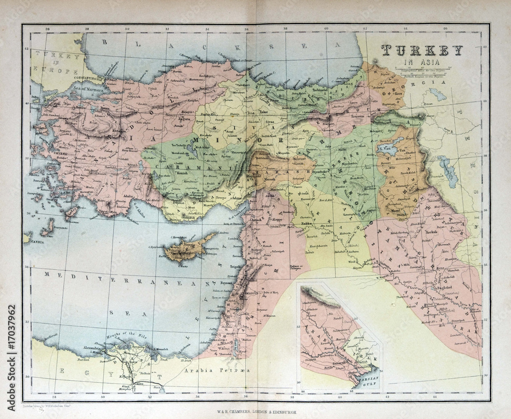 Obraz premium Old map of Turkey, 1870