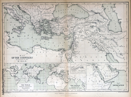 Old map of countries mentioned in the Bible, 1870