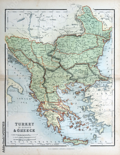 Old map of Turkey   Greece  1870