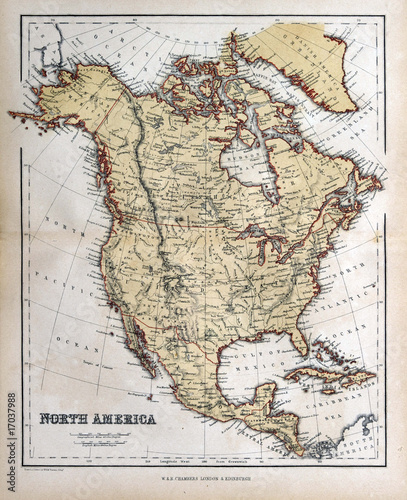 Old map of North America, 1870