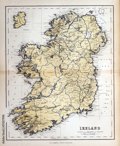 Obraz na plátně Old map of Ireland, 1870
