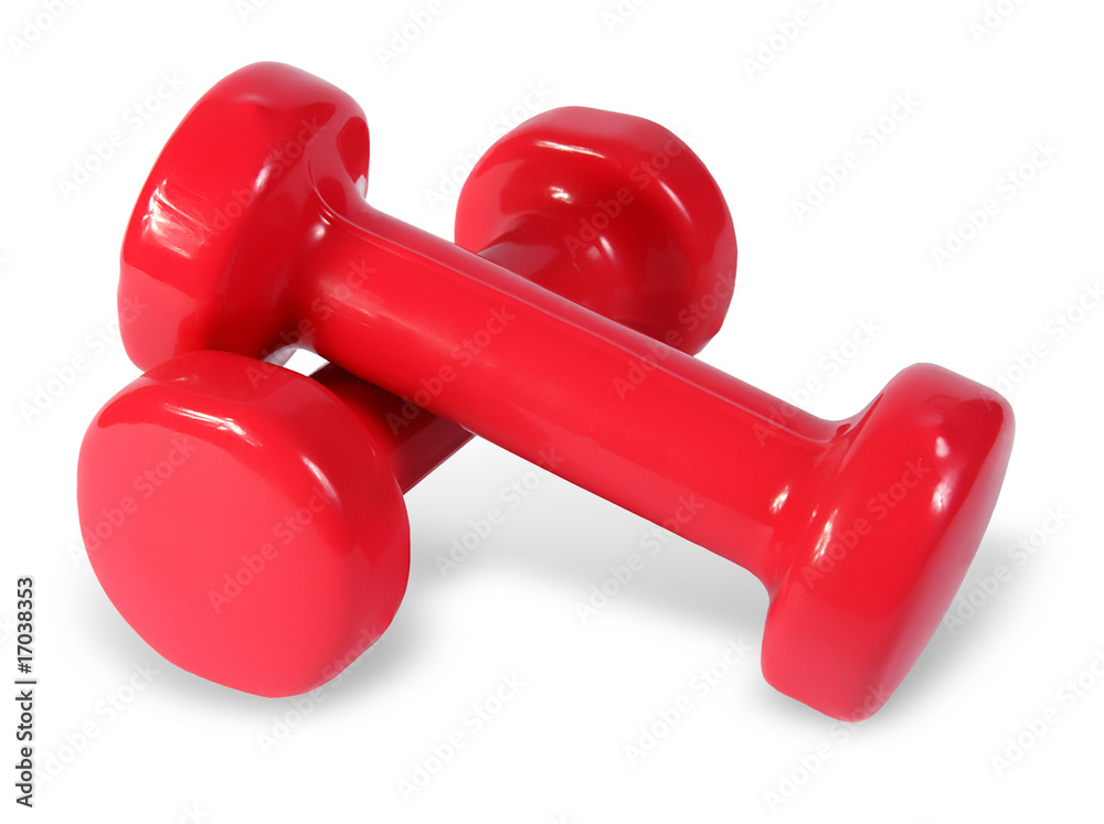 Two red dumb-bell on the white background. (isolated) Two red dumb-bell on the white background. (isolated)