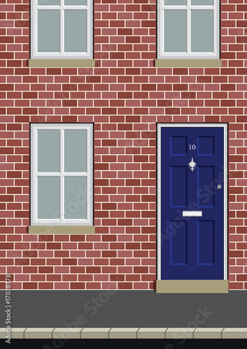 House on street with front door and windows