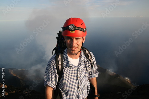 Vulkanologe auf dem Pizzo  Vulkan Stromboli