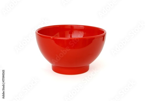 Red porcelain bowl isolated on white background