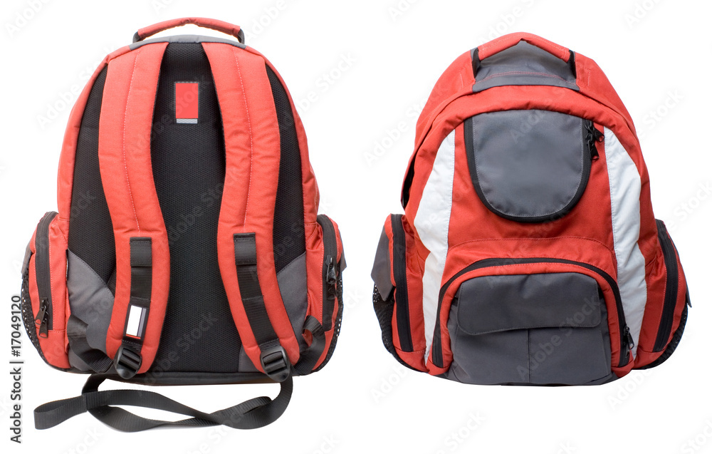 Fototapeta premium Red-gray backpack isolated