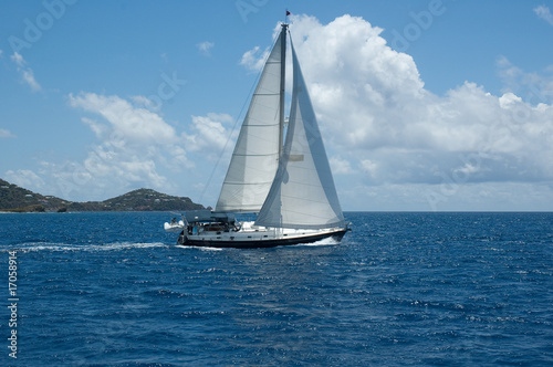 Sailboat under sail in Caribbean