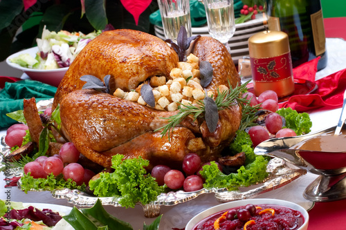 Christmas turkey on holiday table
