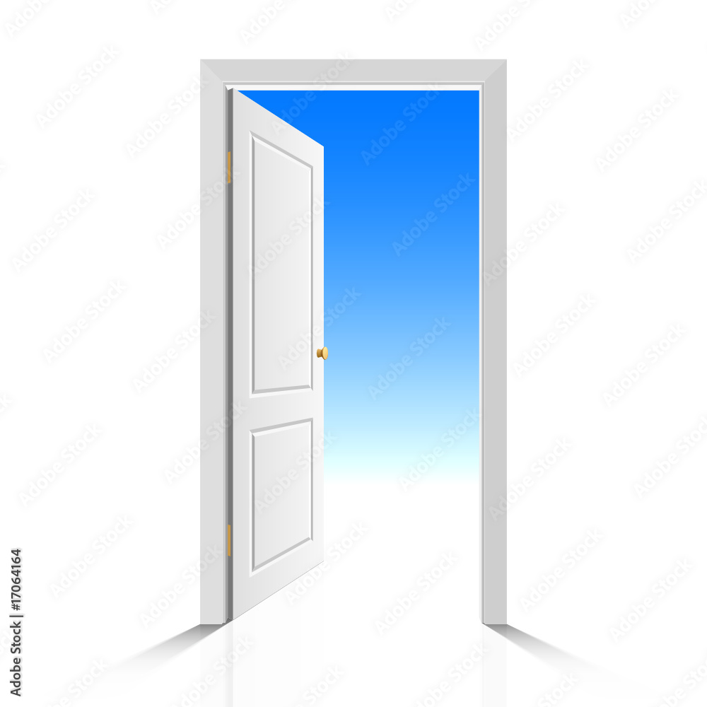 Come in! The door is open. Vector illustration. Come in! The door is open. Vector illustration.