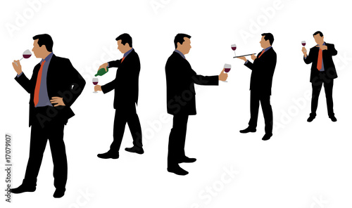Silhouette d'homme en costume buvant du vin