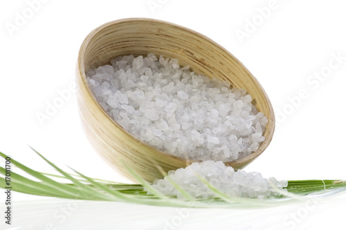 bath salt and palm leaf
