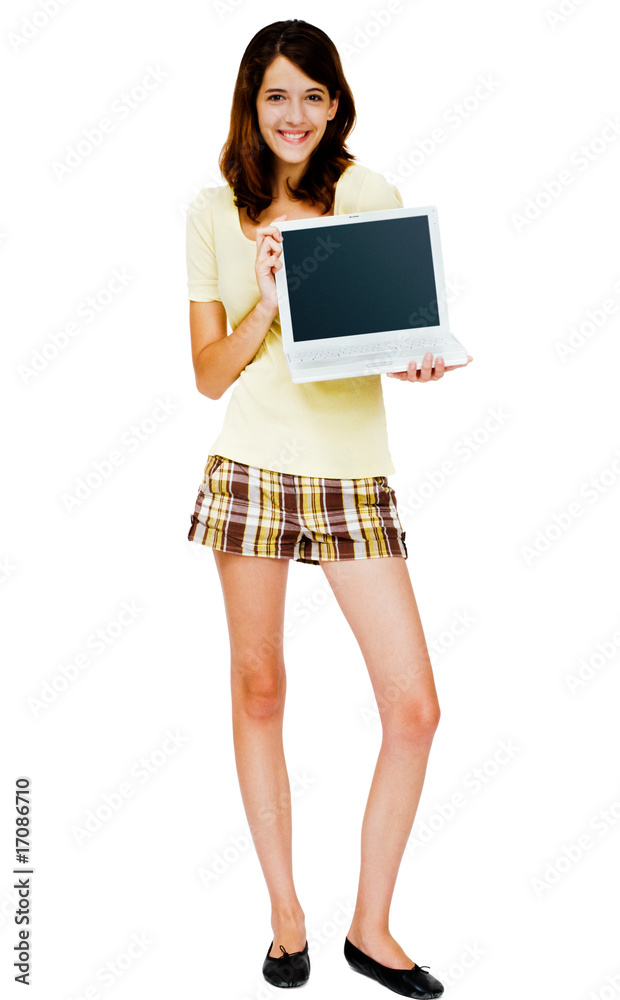 Portrait of a woman holding laptop Portrait of a woman holding laptop