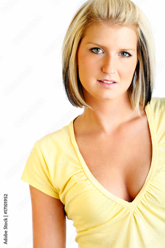 Cute blonde model wearing yellow shirt Cute blonde model wearing yellow shirt